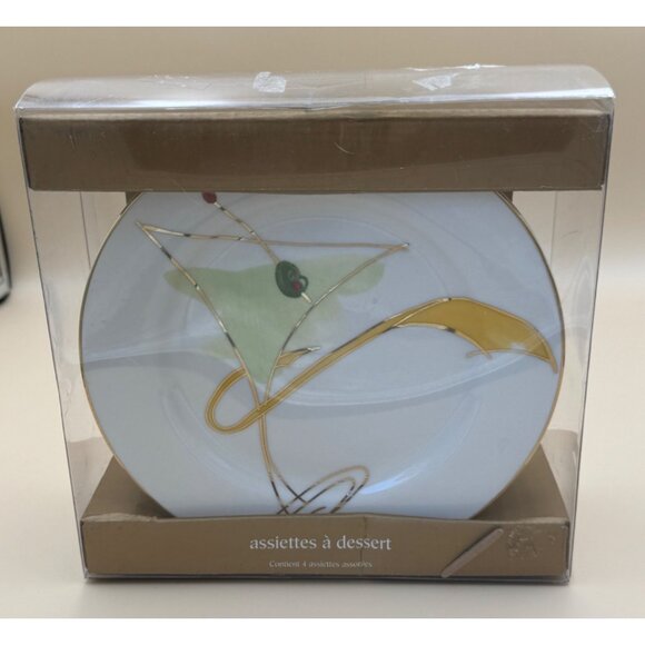 Set of 4 Pier 1 Martini Cocktail Dessert Plates Olive Porcelain Appetizer 7.5" - Picture 14 of 16